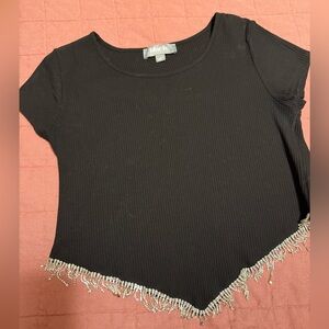 Blue B collection black rhinestone crop top women’s size large L